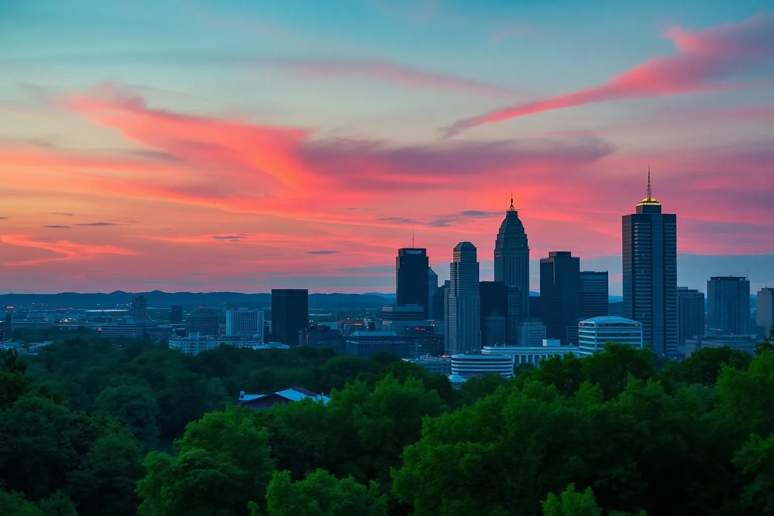 Atlanta Georgia downtown skyline at sunset